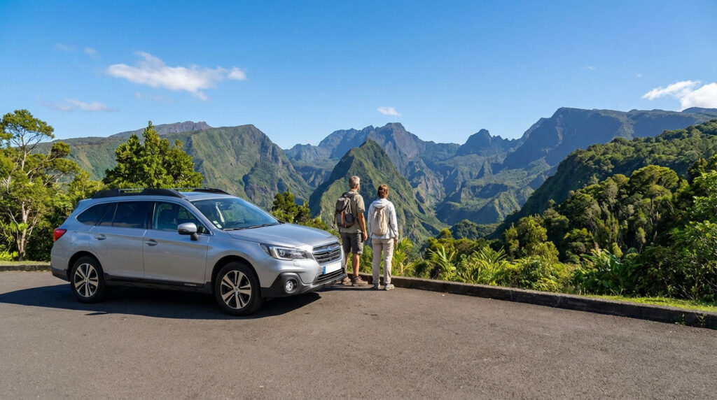 SUV de location Car'Ent avec vue sur les cirques de La Réunion