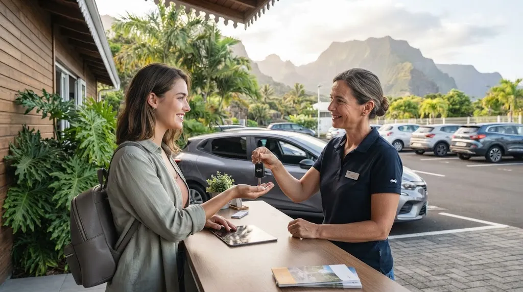 Jeune conducteur avec une voiture de location à La Réunion
